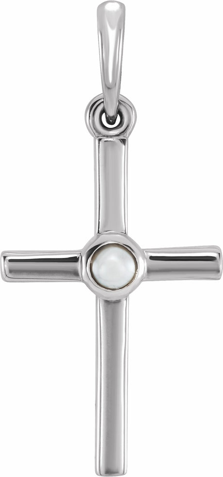 Sterling Silver Cultured White Freshwater Pearl Cross Pendant