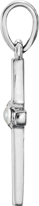 Sterling Silver Cultured White Freshwater Pearl Cross Pendant