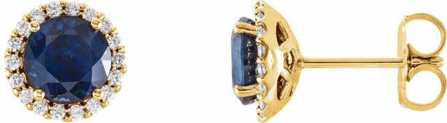 14K Yellow Gold 4 mm Lab-Grown Blue Sapphire & 1/10 CTW Natural Diamond Earrings