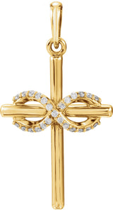 14K Yellow .06 CTW Natural Diamond Infinity-Inspired Cross Pendant