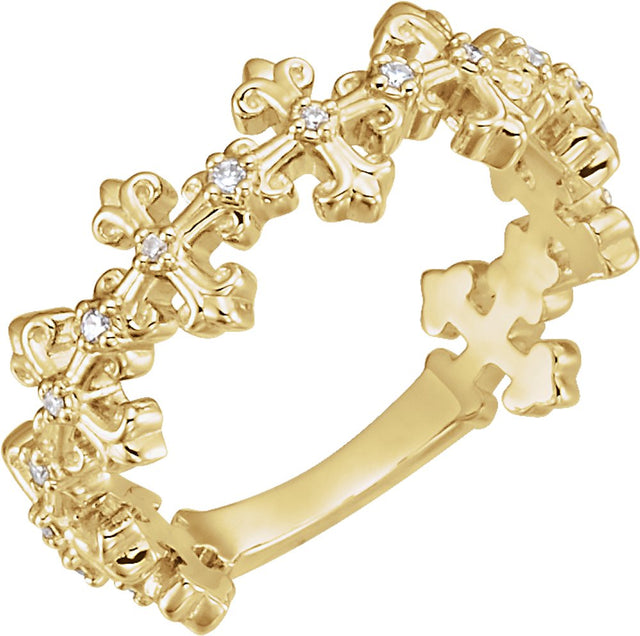 14K Yellow .06 CTW Natural Diamond Cross Ring