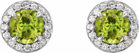 14K White 5 mm Natural Peridot & 1/8 CTW Natural Diamond Earrings