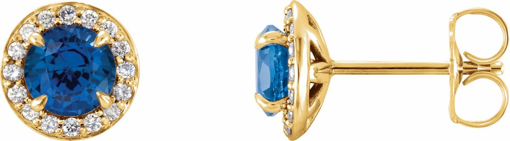 14K Yellow Gold 4 mm Natural Blue Sapphire & 1/10 CTW Natural Diamond Earrings