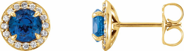 14K Yellow Gold 4 mm Natural Blue Sapphire & 1/10 CTW Natural Diamond Earrings
