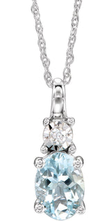 14K White Gold Natural Aquamarine & .02 CT Natural Diamond 18" Necklace