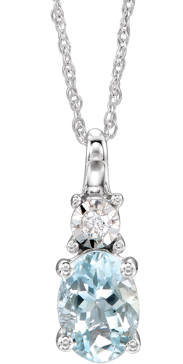 14K White Gold Natural Aquamarine & .02 CT Natural Diamond 18" Necklace