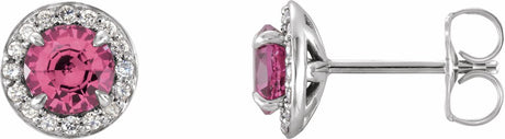 14K White Gold 4 mm Natural Pink Tourmaline & 1/10 CTW Natural Diamond Earrings