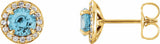 14K Yellow Gold 4 mm Natural Blue Zircon & 1/10 CTW Natural Diamond Earrings