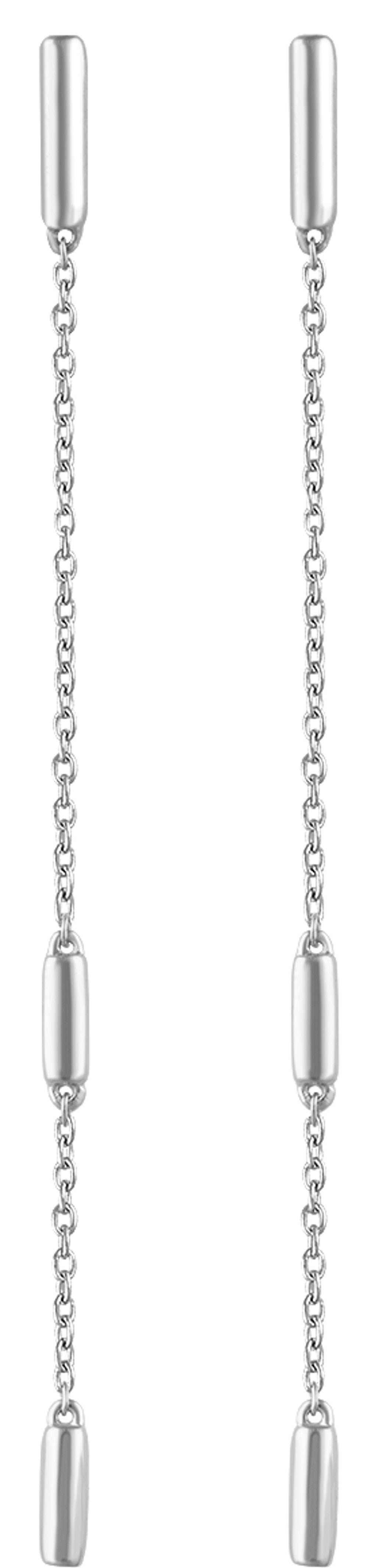 14K White Bar Chain Earrings