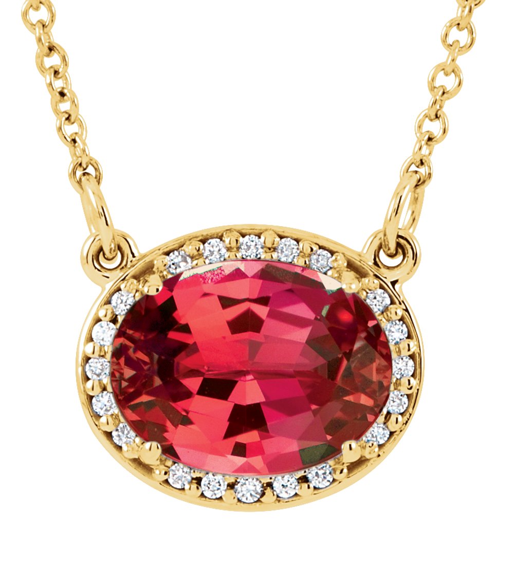 14K Yellow Gold Lab-Grown Ruby & .04 CTW Natural Diamond 16 1/2" Necklace