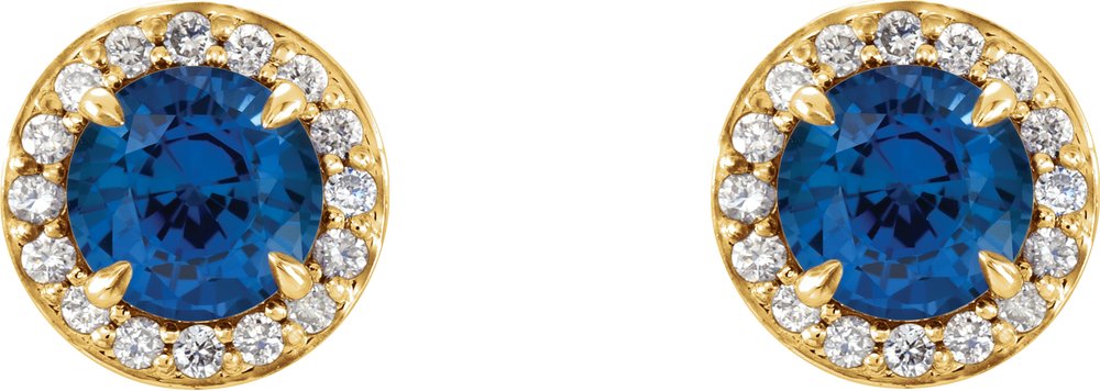 14K Yellow Gold 4 mm Natural Blue Sapphire & 1/10 CTW Natural Diamond Earrings