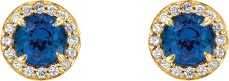 14K Yellow Gold 4 mm Natural Blue Sapphire & 1/10 CTW Natural Diamond Earrings