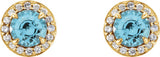 14K Yellow Gold 4 mm Natural Blue Zircon & 1/10 CTW Natural Diamond Earrings