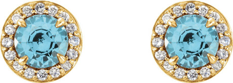 14K Yellow Gold 4 mm Natural Blue Zircon & 1/10 CTW Natural Diamond Earrings