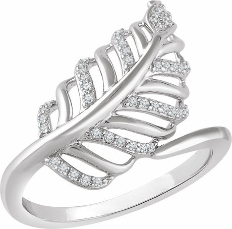14K White Gold 1/5 CTW Natural Diamond Leaf Ring