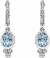 14K White Natural Aquamarine & 1/6 CTW Natural Diamond Hoop Earrings