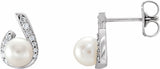 14K White Gold Cultured White Freshwater Pearl & 1/10 CTW Natural Diamond Earrings