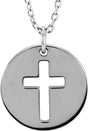 14K White Pierced Cross Disc 16-18" Necklace