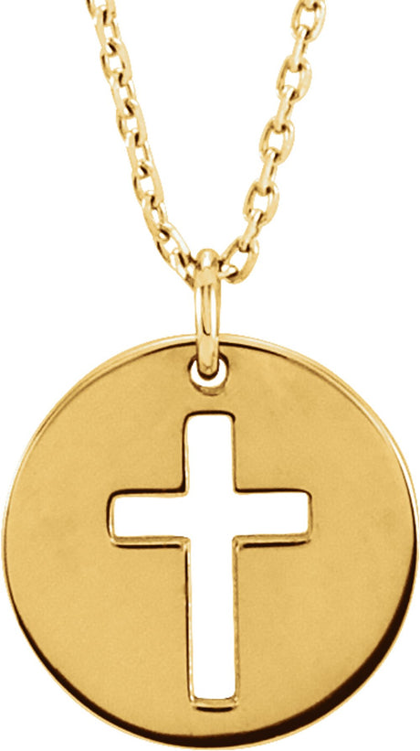 14K Yellow Pierced Cross Disc 16-18" Necklace