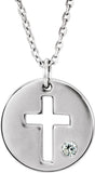 Sterling Silver Imitiation Diamond Pierced Cross Disc 16-18" Necklace