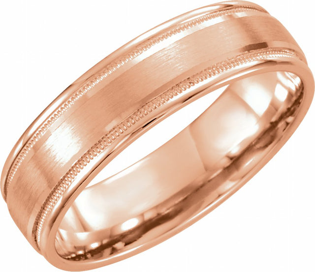 14K Rose 6 mm Milgrain Edge Comfort-Fit Flat Band Size 10