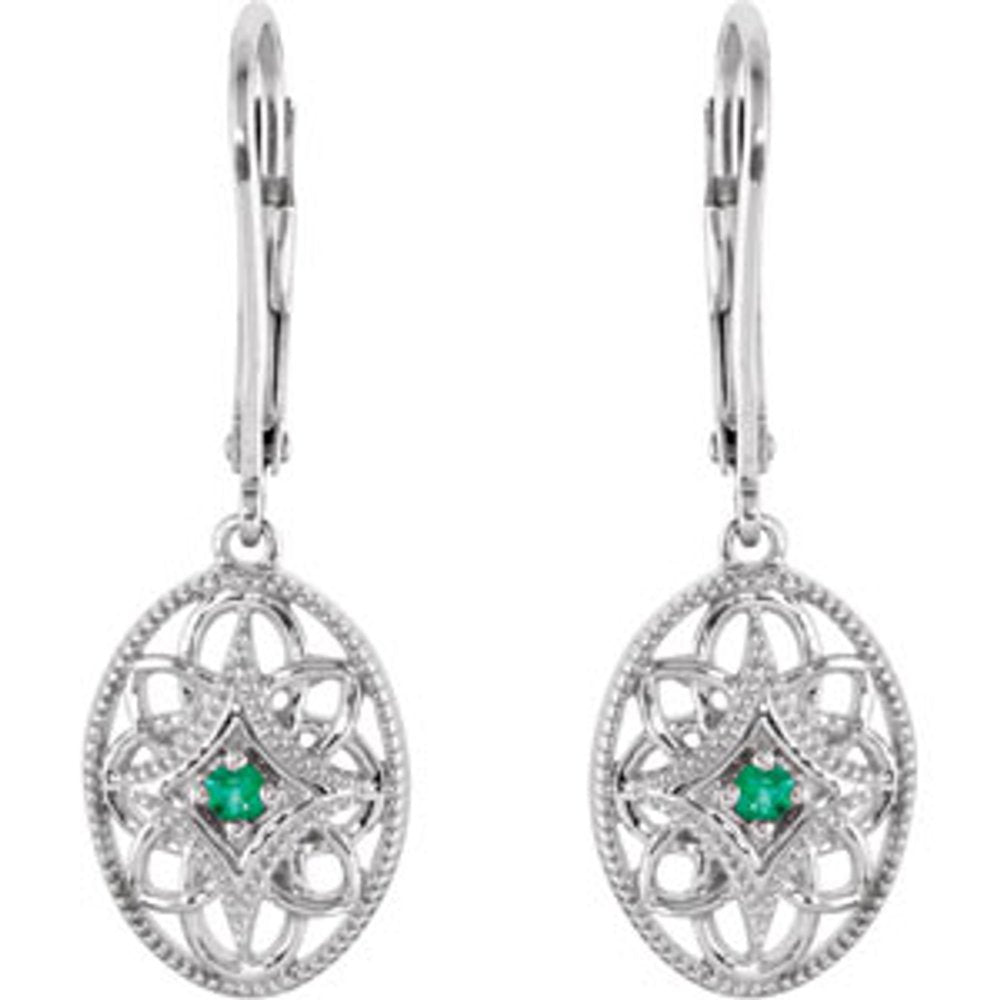 Sterling Silver Natural Emerald Lever Back Earrings