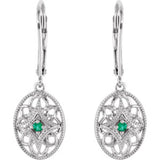 Sterling Silver Natural Emerald Lever Back Earrings