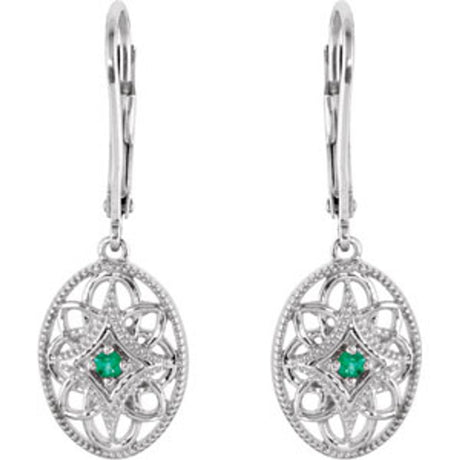 Sterling Silver Natural Emerald Lever Back Earrings