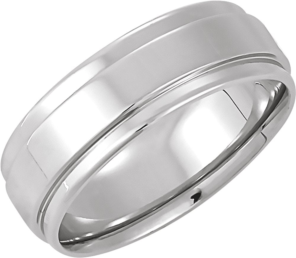 14K White 7 mm Flat Edge Band Size 8.5 