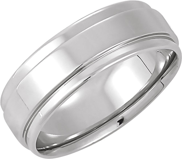 14K White 7 mm Flat Edge Band Size 8.5 