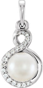 14K White Cultured White Freshwater Pearl & .07 CTW Natural Diamond Pendant