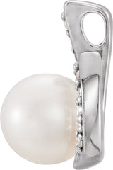 14K White Cultured White Freshwater Pearl & .06 CTW Natural Diamond Pendant