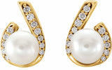 14K Yellow Cultured White Freshwater Pearl & 1/10 CTW Natural Diamond Earrings
