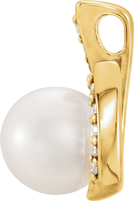 14K Yellow Cultured White Freshwater Pearl & .06 CTW Natural Diamond Pendant