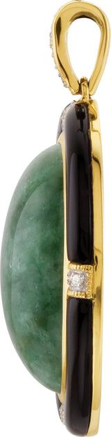 14K Yellow Natural Russian Jadeite, Natural Onyx & .05 CTW Natural Diamond Pendant