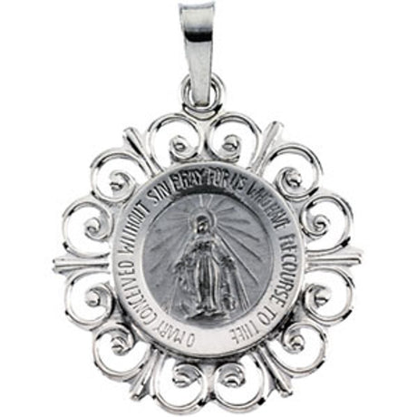 14K White 18 mm Round Miraculous Medal  