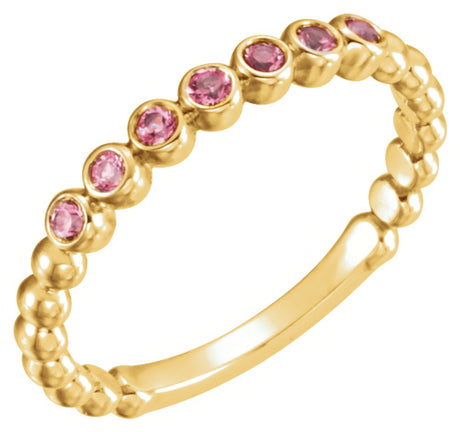 14K Yellow Natural Pink Tourmaline Stackable Ring