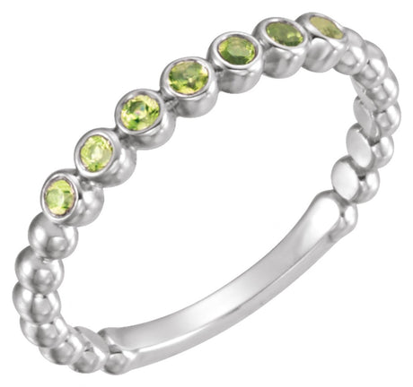 14K White Natural Peridot Stackable Ring