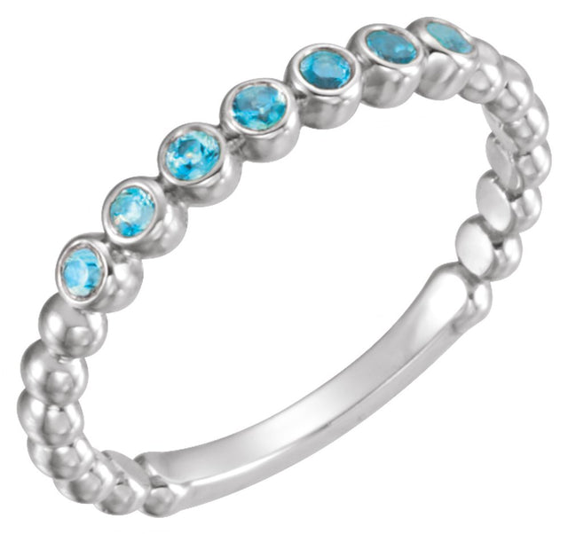 14K White Natural Blue Zircon Stackable Ring