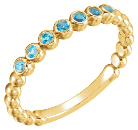 14K Yellow Natural Blue Zircon Stackable Ring