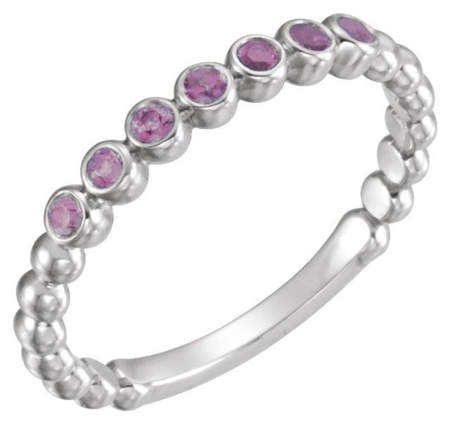 14K White Natural Amethyst Stackable Ring