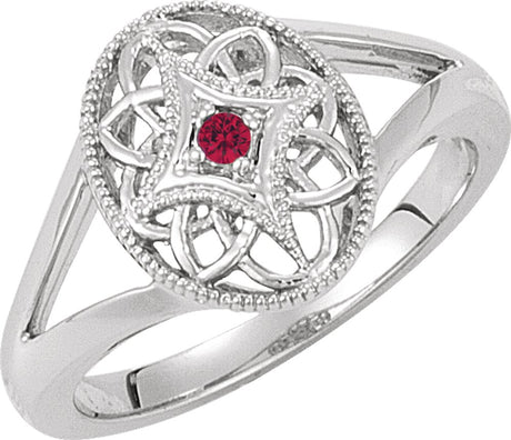 Sterling Silver Natural Ruby Granulated Filigree Ring