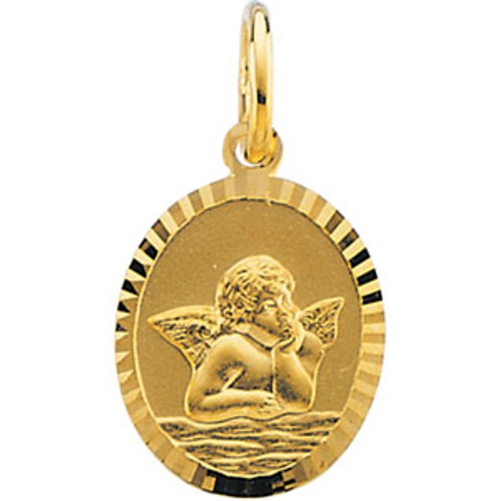 14K Yellow 11x9 mm Oval Cherub Angel Medal