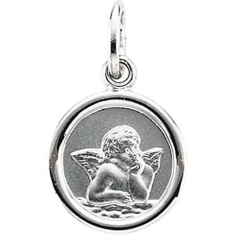 Sterling Silver 10 mm Round Cherub Angel Medal