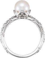 Sterling Silver Cultured White Freshwater Pearl & .02 CTW Natural Diamond Ring