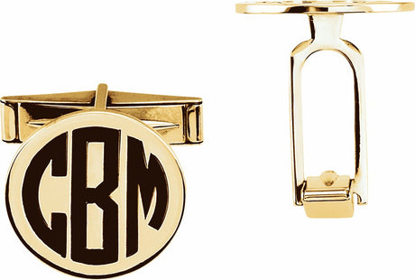 14K Yellow Gold Engravable Monogram Cuff Links 