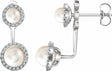 14K White Cultured White Freshwater Pearl & 1/5 CTW Natural Diamond Halo-Style Earrings