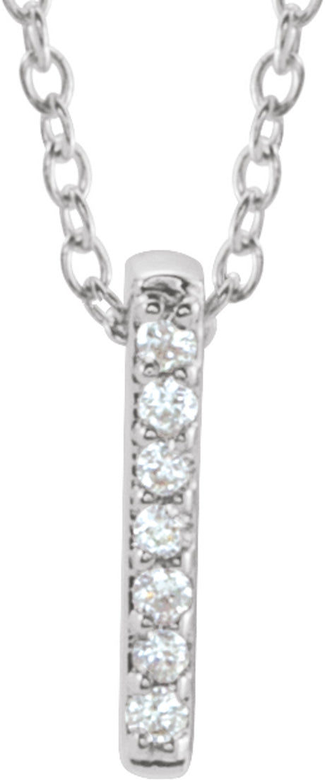 14K White Gold .05 CTW Natural Diamond Bar 16-18" Necklace