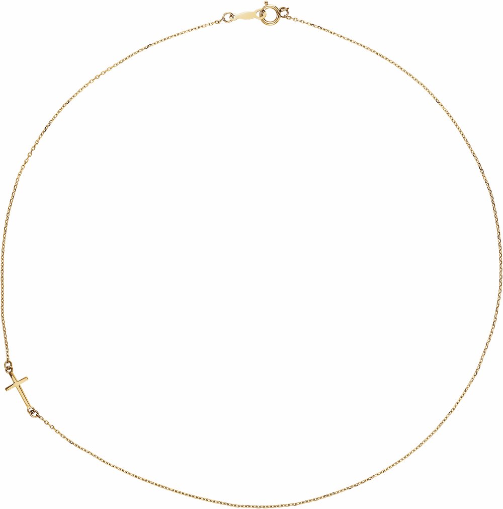14K Yellow Gold Off-Center Sideways Cross 16" Necklace  