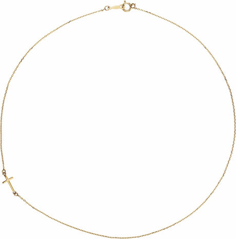 14K Yellow Gold Off-Center Sideways Cross 16" Necklace  